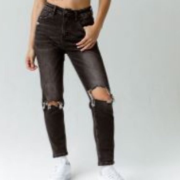 Vervet Denim - Vervet Black Deconstructed Mom Jeans Size 25